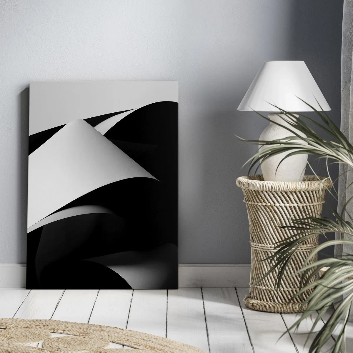 Quadro su tela - Stampe su Tela - Forme astratte in bianco e nero con contrasti sorprendenti - 50x70cm - Piani di luce dalle profondità dell'ombra - Decorazione murale moderna per soggiorno e camera da letto ARTTOR