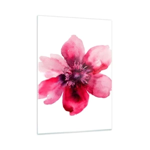 Quadro su vetro - Illustrazione ad acquerello di un fiore rosso su sfondo bianco - 50x70cm - Bacio profumato al carminio  - Decorazione murale moderna per soggiorno e camera da letto ARTTOR