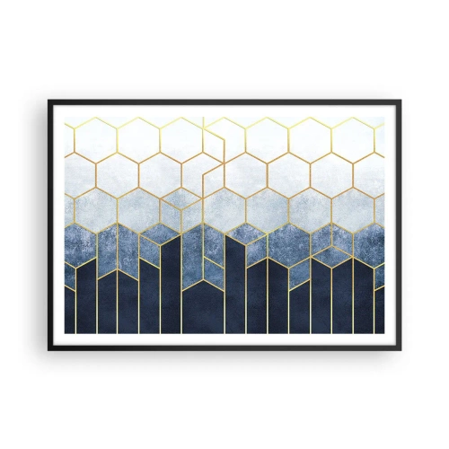 Poster in cornice nera - Motivo geometrico nei toni dell'oro e del blu navy - 100x70cm - Composizione a ritmo sincopato - Decorazione murale moderna per soggiorno e camera da letto ARTTOR