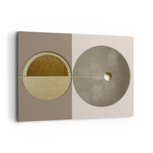 Quadro su tela - Stampe su Tela - Cerchi astratti nei toni dell'oro e del beige - 100x70cm - Equilibrio perfetto - Decorazione murale moderna per soggiorno e camera da letto ARTTOR