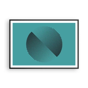 Poster in cornice nera - Un cerchio minimalista con linee su uno sfondo turchese. - 100x70cm - Cerchio: variazione geometrica - Decorazione murale moderna per soggiorno e camera da letto ARTTOR
