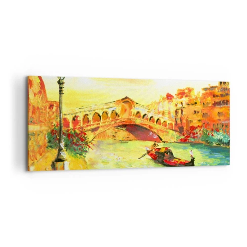 Quadro su tela - Stampe su Tela - Un pittoresco ponte sul canale con una gondola alla luce del sole al tramonto - 120x50cm - Il pellegrinaggio degli innamorati - Decorazione murale moderna per soggiorno e camera da letto ARTTOR
