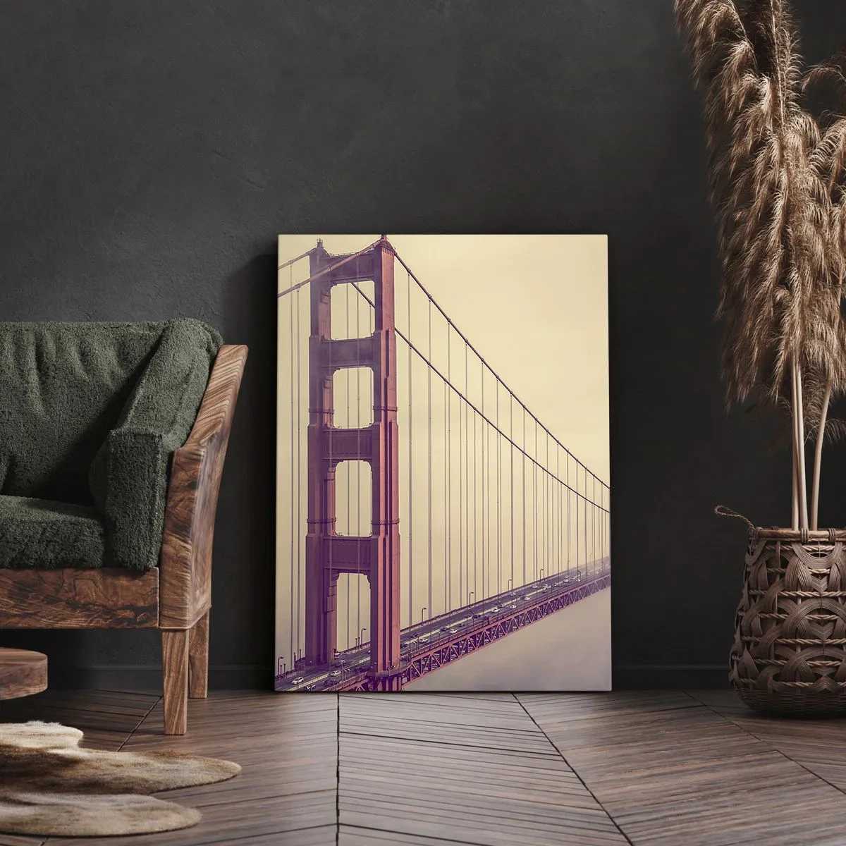 Quadro su tela - Stampe su Tela - Un ponte nella nebbia in tonalità pastello, simbolo di eleganza e pace - 50x70cm - Tra il cielo e la terra - Decorazione murale moderna per soggiorno e camera da letto ARTTOR