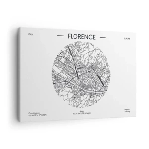 Quadro su tela - Stampe su Tela - Una mappa di Firenze in stile minimalista in bianco e nero - 70x50cm - Anatomia di Firenze - Decorazione murale moderna per soggiorno e camera da letto ARTTOR