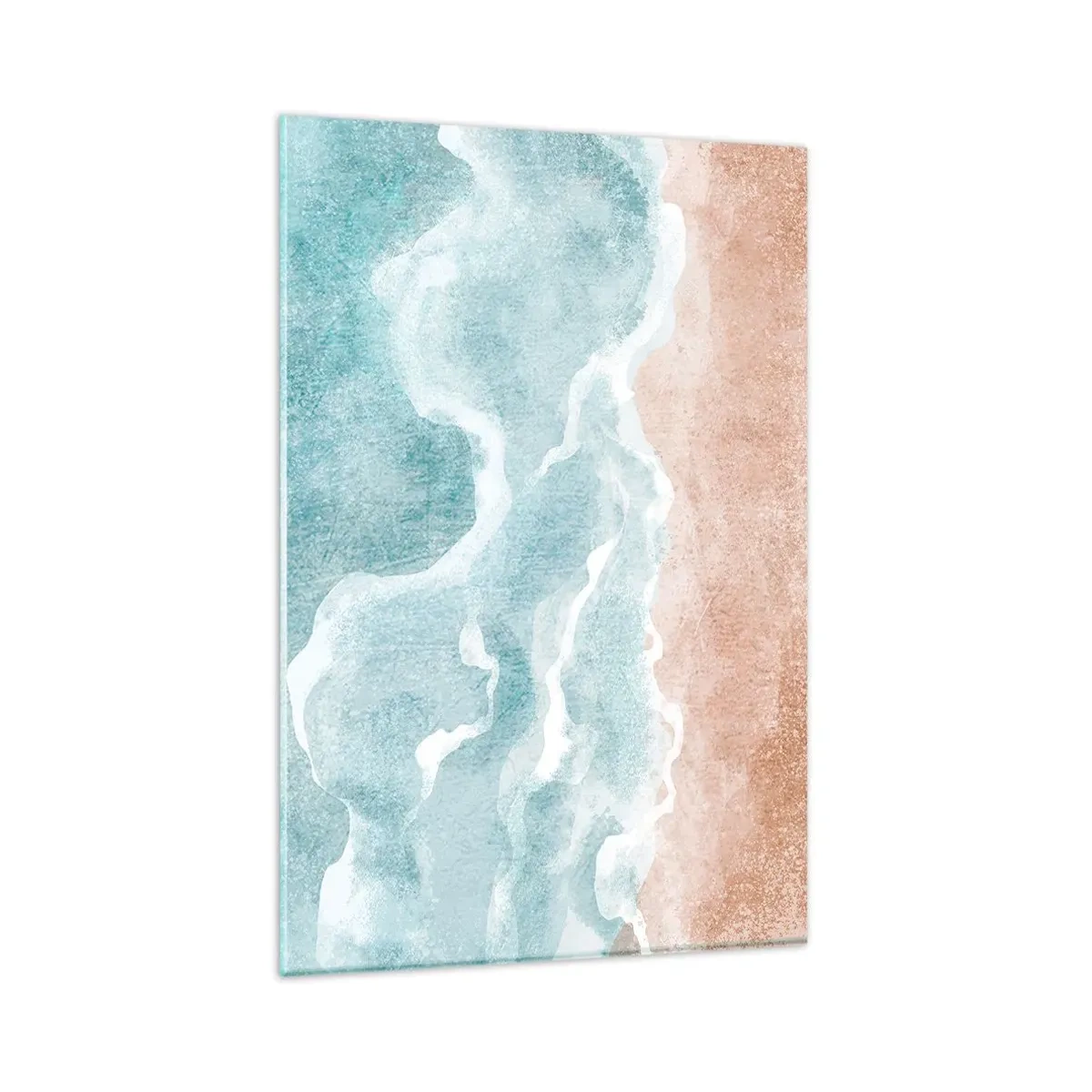 Quadro su vetro - Spiaggia astratta con onde nei toni del blu e del beige - 80x120cm - Astrazione nebulosa - Decorazione murale moderna per soggiorno e camera da letto ARTTOR