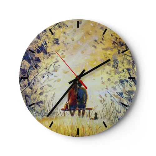 Orologio da parete - Orologio in Vetro - Una coppia seduta su una panchina nella luce dorata della natura - 30x30cm - Attimo magico - Decorazione murale moderna per soggiorno, cucina e camera da letto ARTTOR