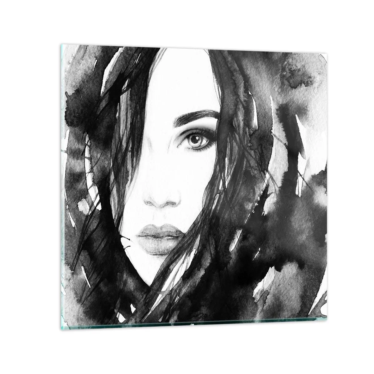 Quadro su vetro - Ritratto di donna in bianco e nero - 30x30 cm