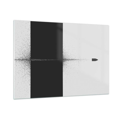 Quadro su vetro - Una composizione astratta in bianco e nero con una linea dinamica - 100x70cm - Dritto allo scopo - Decorazione murale moderna per soggiorno e camera da letto ARTTOR