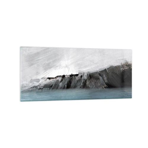 Quadro su vetro - Paesaggio astratto con acqua e una costa rocciosa - 120x50cm - Acqua-terra: lo scontro degli elementi - Decorazione murale moderna per soggiorno e camera da letto ARTTOR