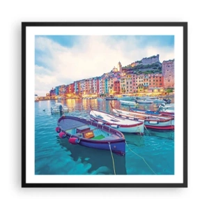 Poster in cornice nera - Sera colorata nel porto - 60x60 cm