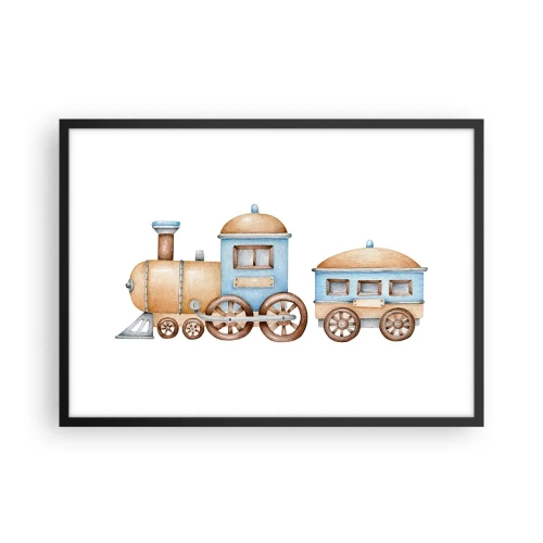 Poster in cornice nera - Disegno di un treno in tonalità pastello su sfondo bianco - 70x50cm - Fermo alla stazione... - Decorazione murale moderna per soggiorno e camera da letto ARTTOR
