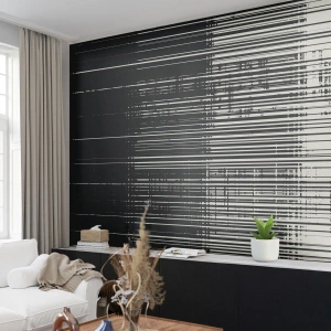 Fotomurali Autoadesivo Deluxe Sticker - Onde e vibrazioni - Bianco e nero, Codici a barre, Linee - 400x280 cm