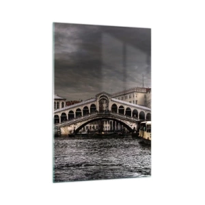Quadro su vetro - Ponte di Rialto a Venezia sul Canal Grande, architettura classica. - 70x100cm - Promessa di una sera a Venezia - Decorazione murale moderna per soggiorno e camera da letto ARTTOR