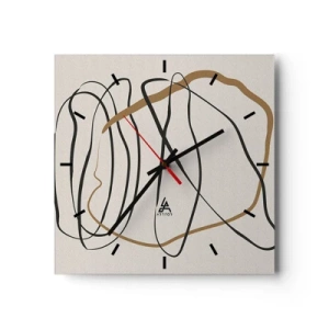 Orologio da parete - Orologio in Vetro - Linee artistiche in nero e oro su uno sfondo chiaro - 30x30cm - Composizione: danza intricata - Decorazione murale moderna per soggiorno e camera da letto ARTTOR