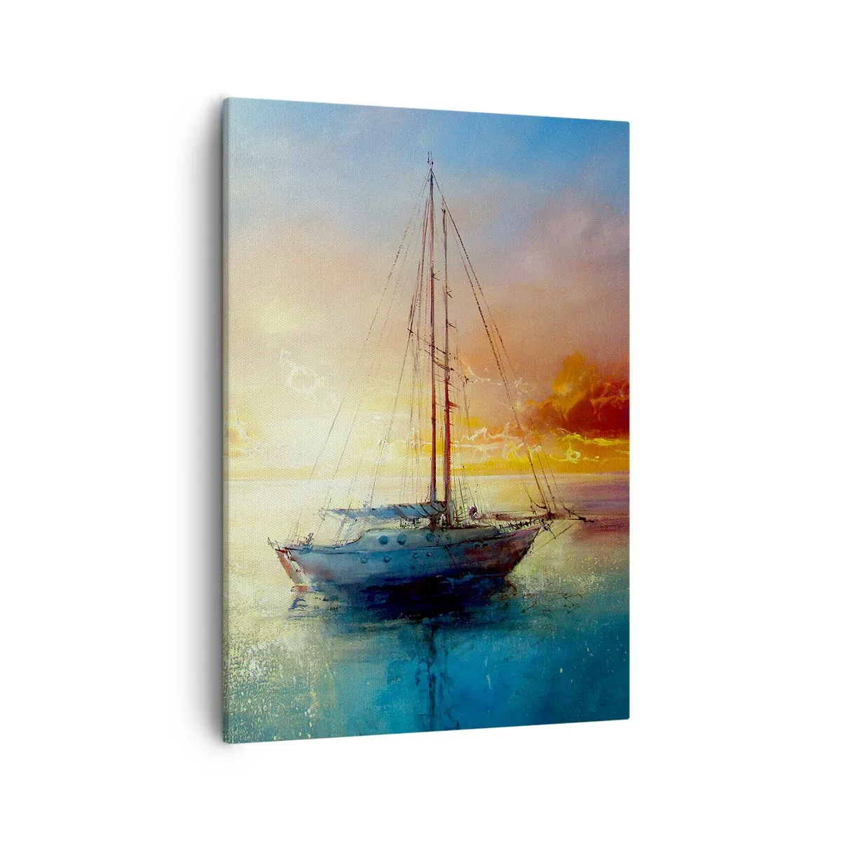 Quadro su tela - Stampe su Tela - Uno yacht su un mare calmo al tramonto - 50x70cm - Nella baia dorata - Decorazione murale moderna per soggiorno e camera da letto ARTTOR