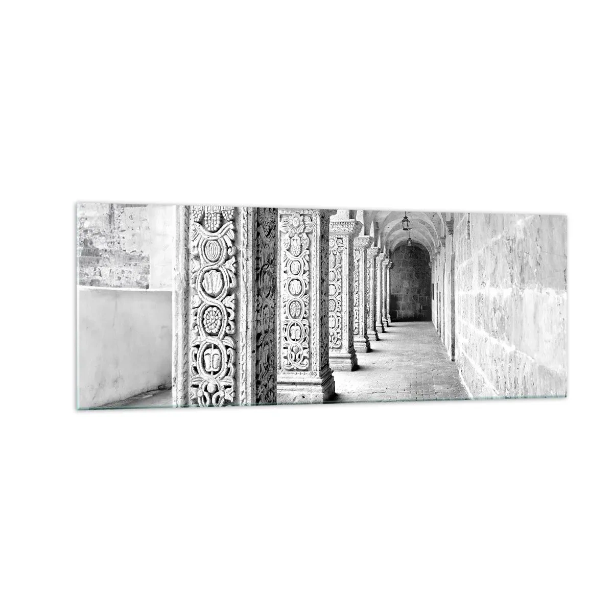 Quadro su vetro - Colonne storiche in uno scatto monocromatico - 140x50cm - Dove porterà? - Decorazione murale moderna per soggiorno e camera da letto ARTTOR