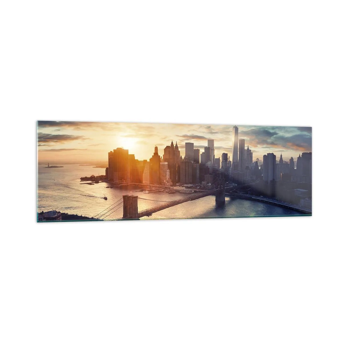 Quadro su vetro - Panorama della città con il ponte e il fiume alla luce del sole al tramonto - 160x50cm - Il monumento alla cultura dell'occidente - Decorazione murale moderna per soggiorno e camera da letto ARTTOR