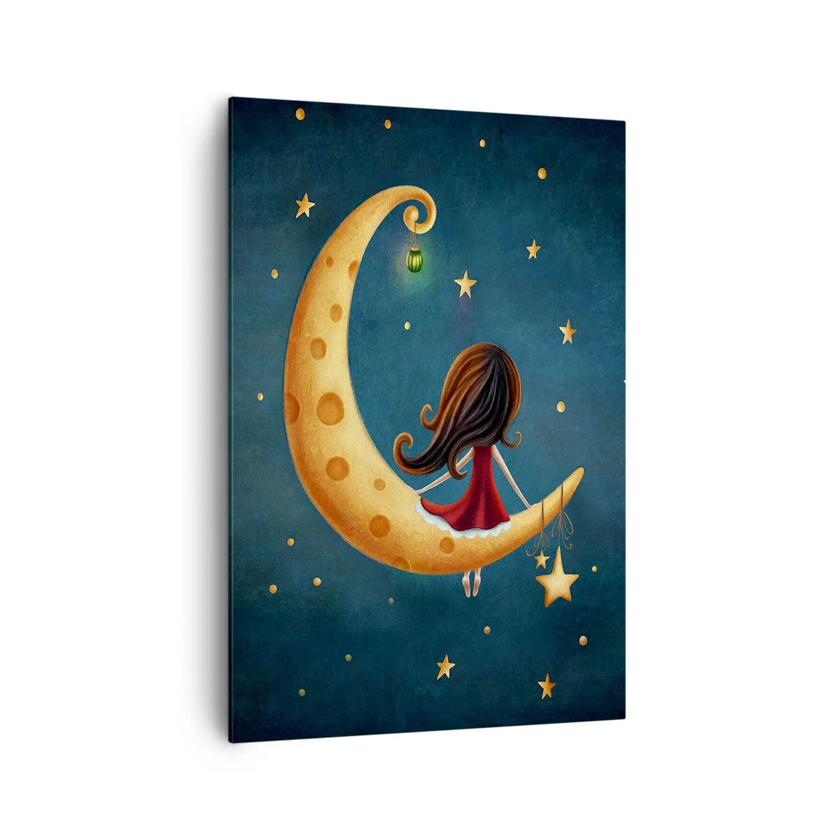 Quadro su tela - Stampe su Tela - Una ragazza sulla luna circondata dalle stelle - 70x100cm - Una volta... - Decorazione murale moderna per soggiorno e camera da letto ARTTOR