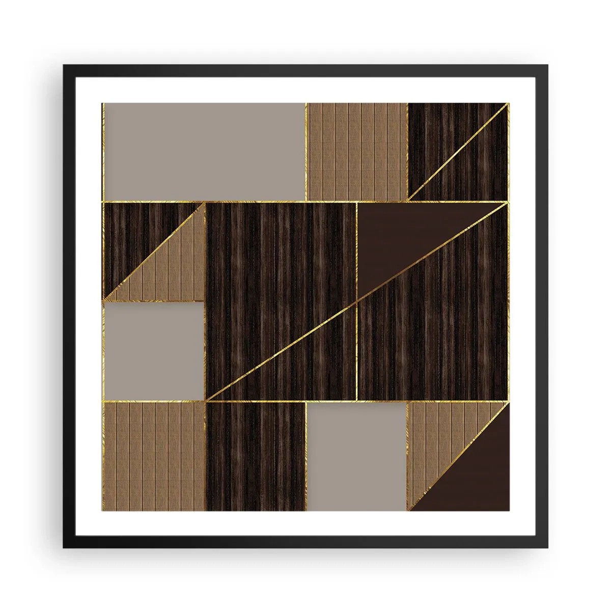 Poster in cornice nera - Mosaico di marrone e oro - 60x60 cm