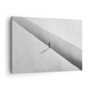 Quadro su tela - Stampe su Tela - Una figura solitaria è in piedi su un profondo abisso in un ambiente monocromatico. - 70x50cm - Un obiettivo chiaro - Decorazione murale moderna per soggiorno e camera da letto ARTTOR