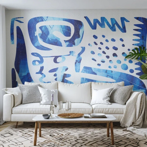 Fotomurali Standard Eco - Astrazione blu con forme dinamiche e geometriche - 100x70cm - Ritorno alle radici - Decorazione murale moderna per soggiorno e camera da letto ARTTOR