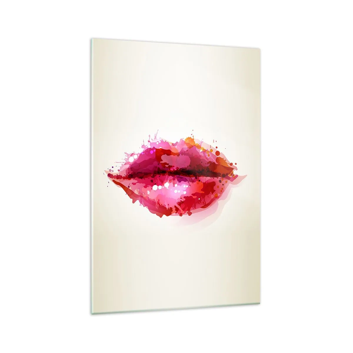 Quadro su vetro - Motivo astratto delle labbra nei toni del rosa e del rosso - 70x100cm - Sfumatura rossastra di rosso - Decorazione murale moderna per soggiorno e camera da letto ARTTOR