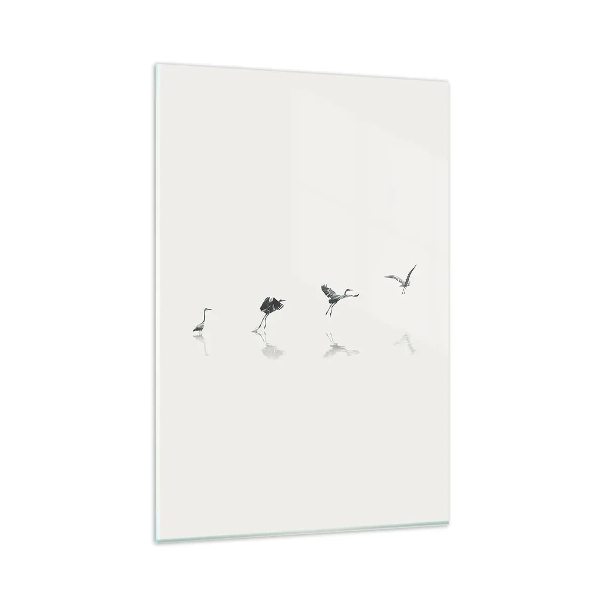 Quadro su vetro - Quattro sagome di uccelli riflesse nell'acqua calma - 80x120cm - Quattro semplici passi - Decorazione murale moderna per soggiorno e camera da letto ARTTOR