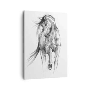 Quadro su tela - Stampe su Tela - Schizzo in bianco e nero di un cavallo al galoppo - 50x70cm - Trotto aggraziato - Decorazione murale moderna per soggiorno e camera da letto ARTTOR