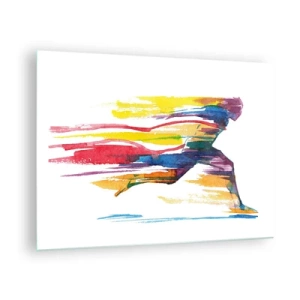 Quadro su vetro - Silhouette astratta di un corridore in colori dinamici - 70x50cm - Corsa attraverso l'arcobaleno - Decorazione murale moderna per soggiorno e camera da letto ARTTOR