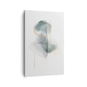 Quadro su tela - Stampe su Tela - Una composizione astratta nei toni del turchese e dell'oro. - 80x120cm - Sui legami del grigio e dell'oro - Decorazione murale moderna per soggiorno e camera da letto ARTTOR