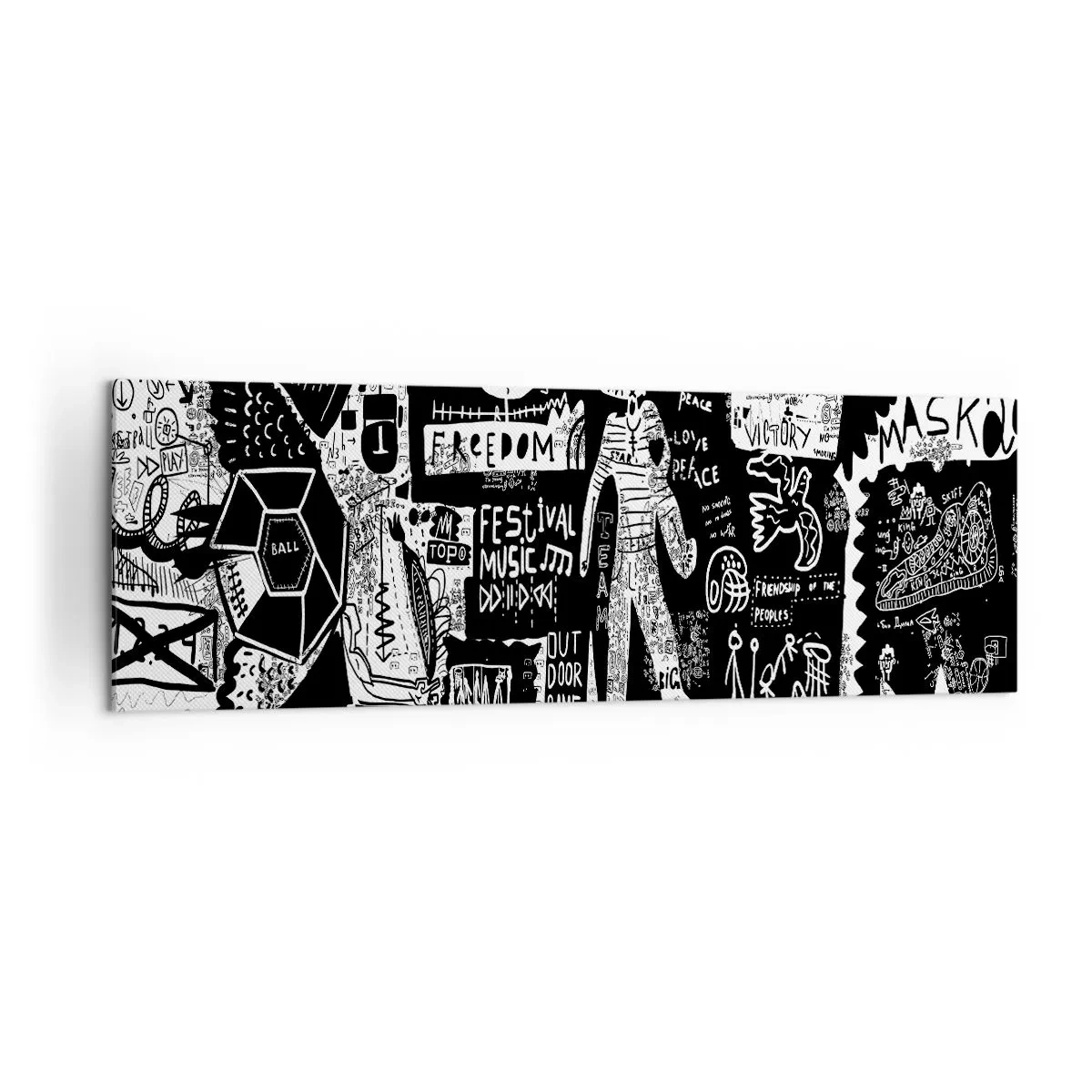 Quadro su tela - Stampe su Tela - Collage in bianco e nero ispirato alla street art - 160x50cm - Gioventù spirituale di giustizia e gioia - Decorazione murale moderna per soggiorno e camera da letto ARTTOR