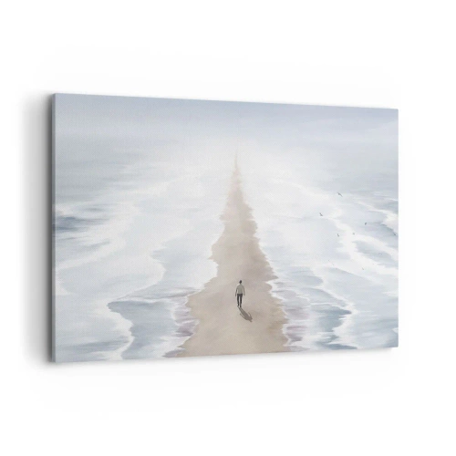 Quadro su tela - Stampe su Tela - Una figura su una strada solitaria in mezzo a un vasto paesaggio acquatico - 100x70cm - Un futuro luminoso - Decorazione murale moderna per soggiorno e camera da letto ARTTOR