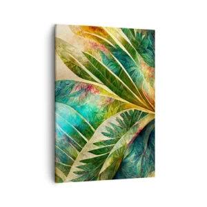 Quadro su tela - Stampe su Tela - Foglie tropicali colorate su uno sfondo chiaro - 50x70cm - I colori dei tropici - Decorazione murale moderna per soggiorno e camera da letto ARTTOR