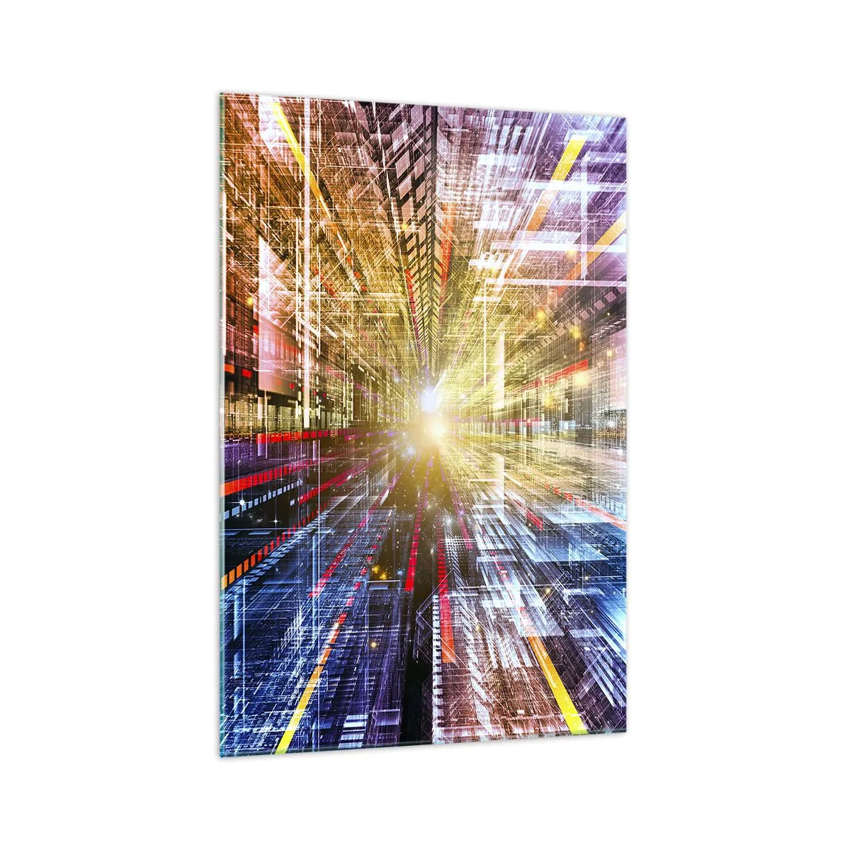 Quadro su vetro - Luci dinamiche in un corridoio futuristico - 70x100cm - Corridoio di luce - Decorazione murale moderna per soggiorno e camera da letto ARTTOR