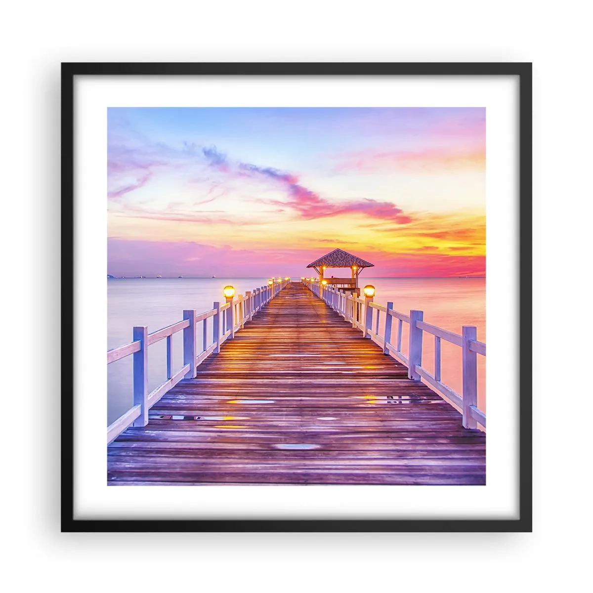 Poster in cornice nera - Silenzio della sera in lilla e oro - 50x50 cm