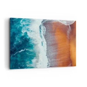 Quadro su tela - Stampe su Tela - Una vista delle onde dell'oceano che si infrangono sulla spiaggia dorata - 100x70cm - Il tocco dell'oceano - Decorazione murale moderna per soggiorno e camera da letto ARTTOR