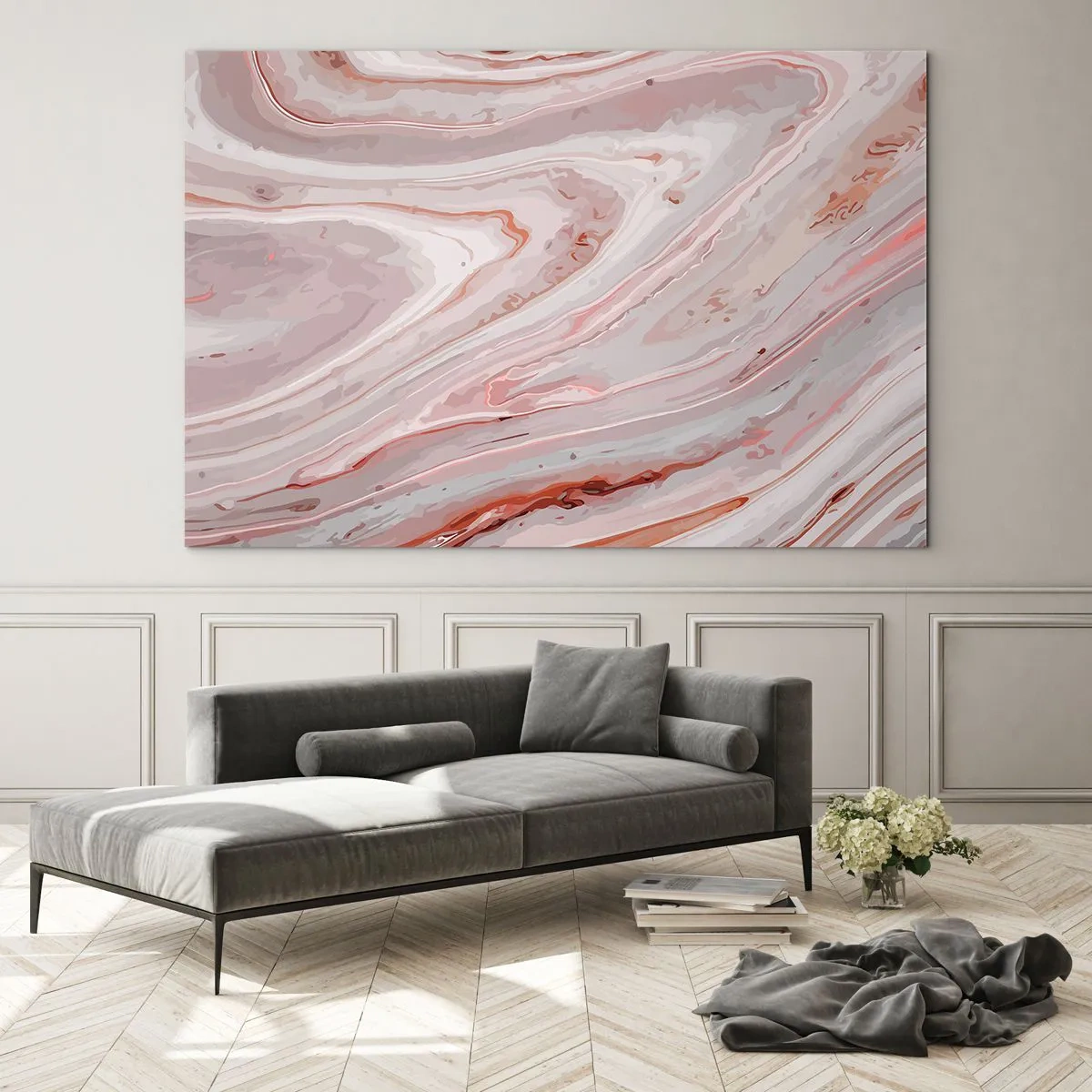 Quadro su vetro - Motivo astratto nei toni del rosa e del marrone - 120x80cm - Rosa liquido - Decorazione murale moderna per soggiorno e camera da letto ARTTOR