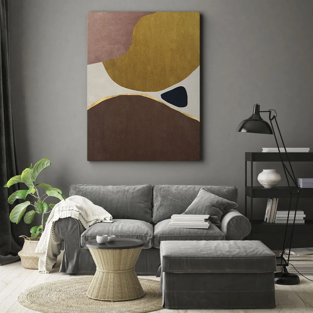 Quadro su tela - Stampe su Tela - Una composizione astratta con forme geometriche dai colori caldi. - 80x120cm - Astrazione: un luogo nello spazio - Decorazione murale moderna per soggiorno e camera da letto ARTTOR