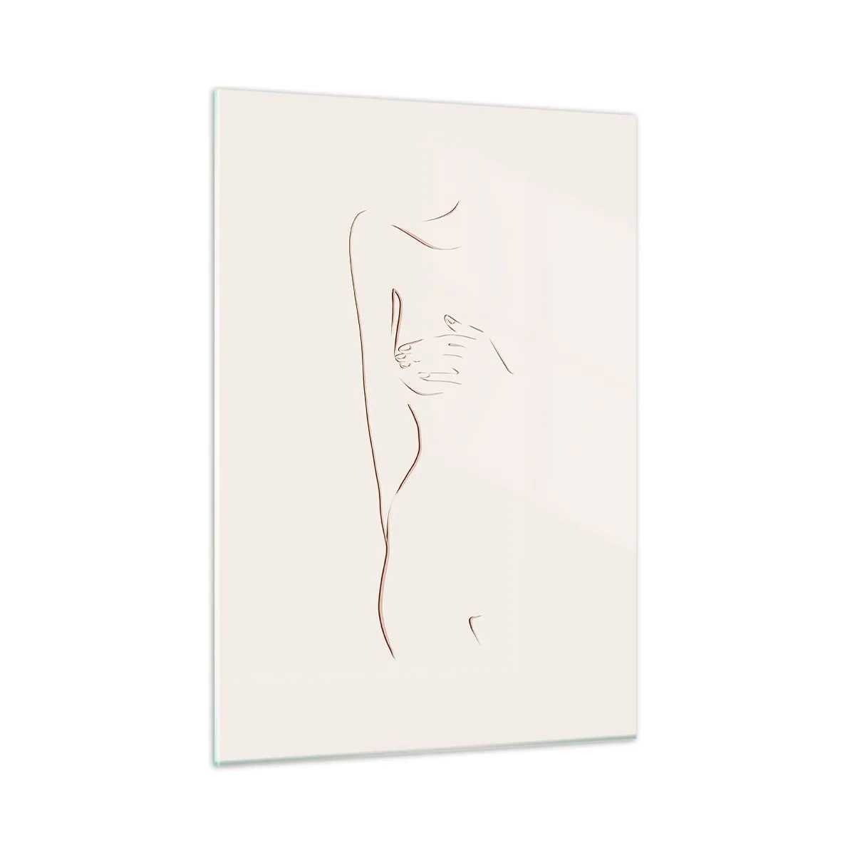 Quadro su vetro - Una linea astratta che raffigura il contorno di un corpo in uno stile delicato e minimalista. - 50x70cm - La forma del desiderio - Decorazione murale moderna per soggiorno e camera da letto ARTTOR