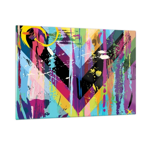 Quadro su vetro - Astrazione colorata con forme dinamiche e colori intensi - 120x80cm - Dall'alto in basso - Decorazione murale moderna per soggiorno e camera da letto ARTTOR