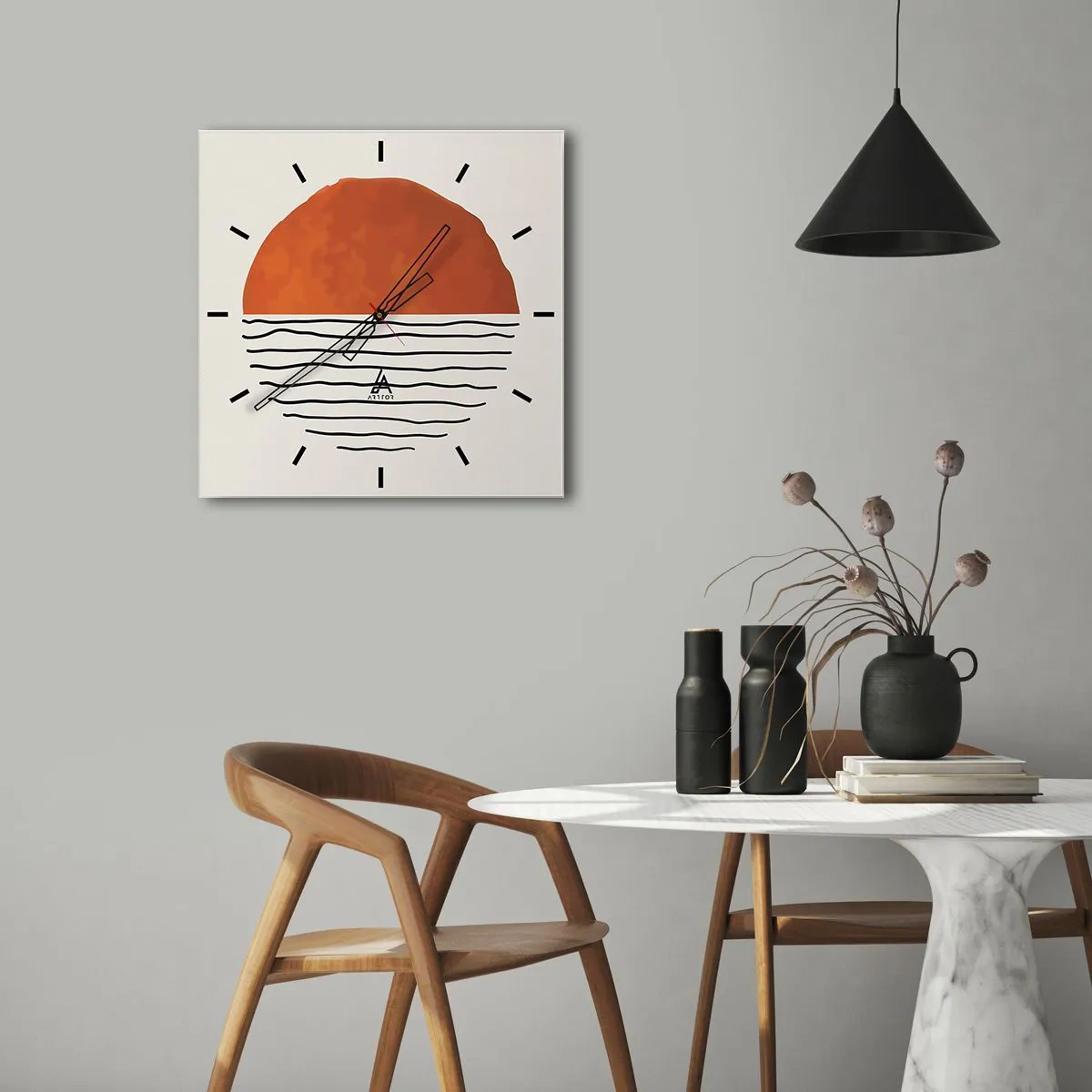 Orologio da parete - Orologio in Vetro - Un tramonto minimalista su linee ondulate - 30x30cm - Atmosfera giapponese - Decorazione murale moderna per soggiorno e camera da letto ARTTOR