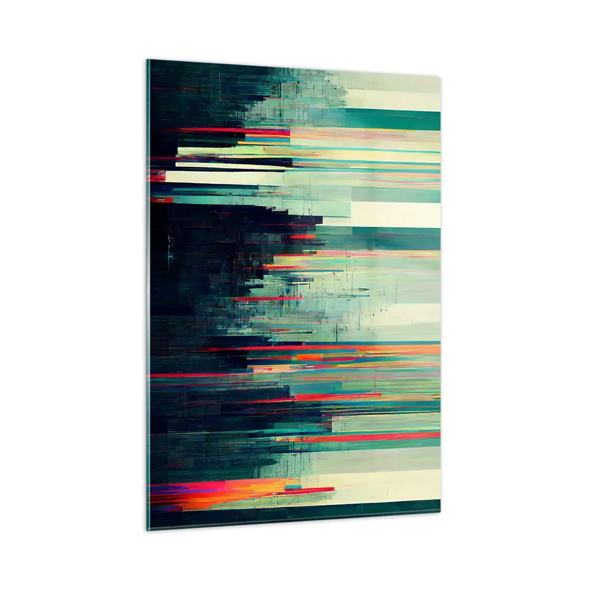 Quadro su vetro - Linee verticali colorate formano il contorno di una metropoli futuristica. - 50x70cm - Città futuristica - Decorazione murale moderna per soggiorno e camera da letto ARTTOR