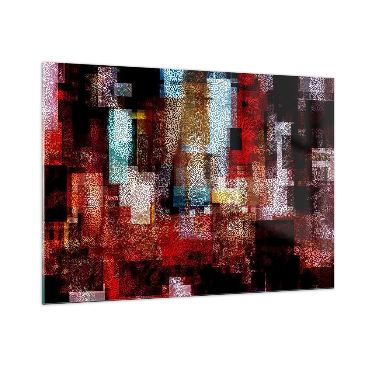 Quadro su vetro - Composizione geometrica astratta nei toni del rosso - 100x70cm - Confusione aggrovigliata - Decorazione murale moderna per soggiorno e camera da letto ARTTOR