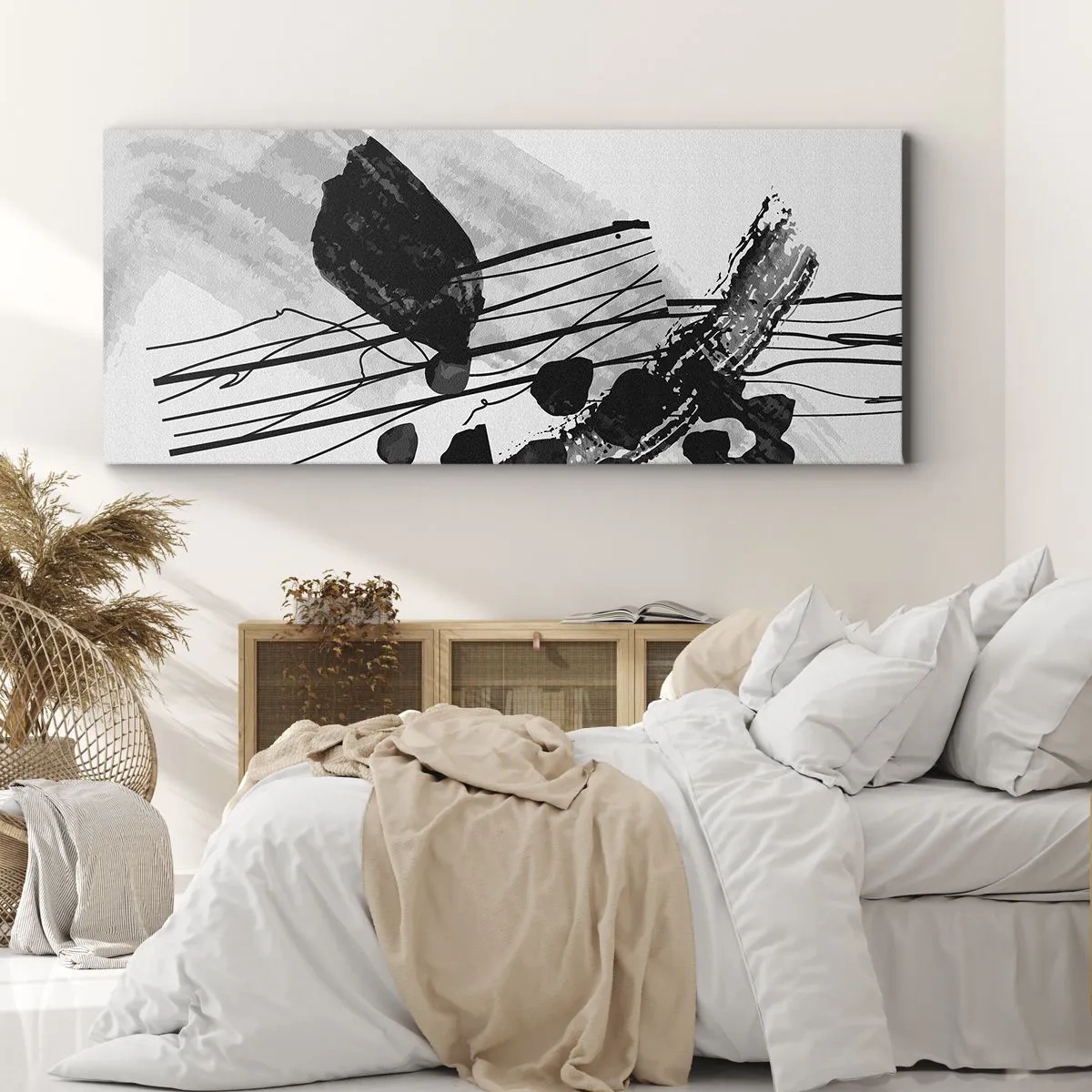 Quadro su tela - Stampe su Tela - Astrazione organica in bianco e nero - 100x40 cm