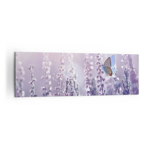 Quadro su tela - Stampe su Tela - Una farfalla sulla lavanda in fiore nella luce del mattino - 160x50cm - Il bacio della farfalla - Decorazione murale moderna per soggiorno e camera da letto ARTTOR