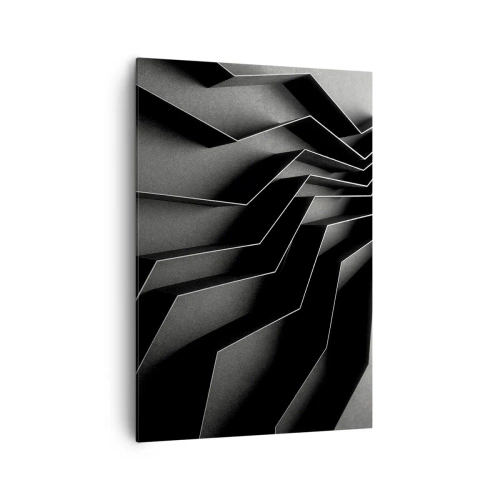 Quadro su tela - Stampe su Tela - Astrazione in bianco e nero con strutture geometriche - 70x100cm - Ordine tridimensionale - Decorazione murale moderna per soggiorno e camera da letto ARTTOR
