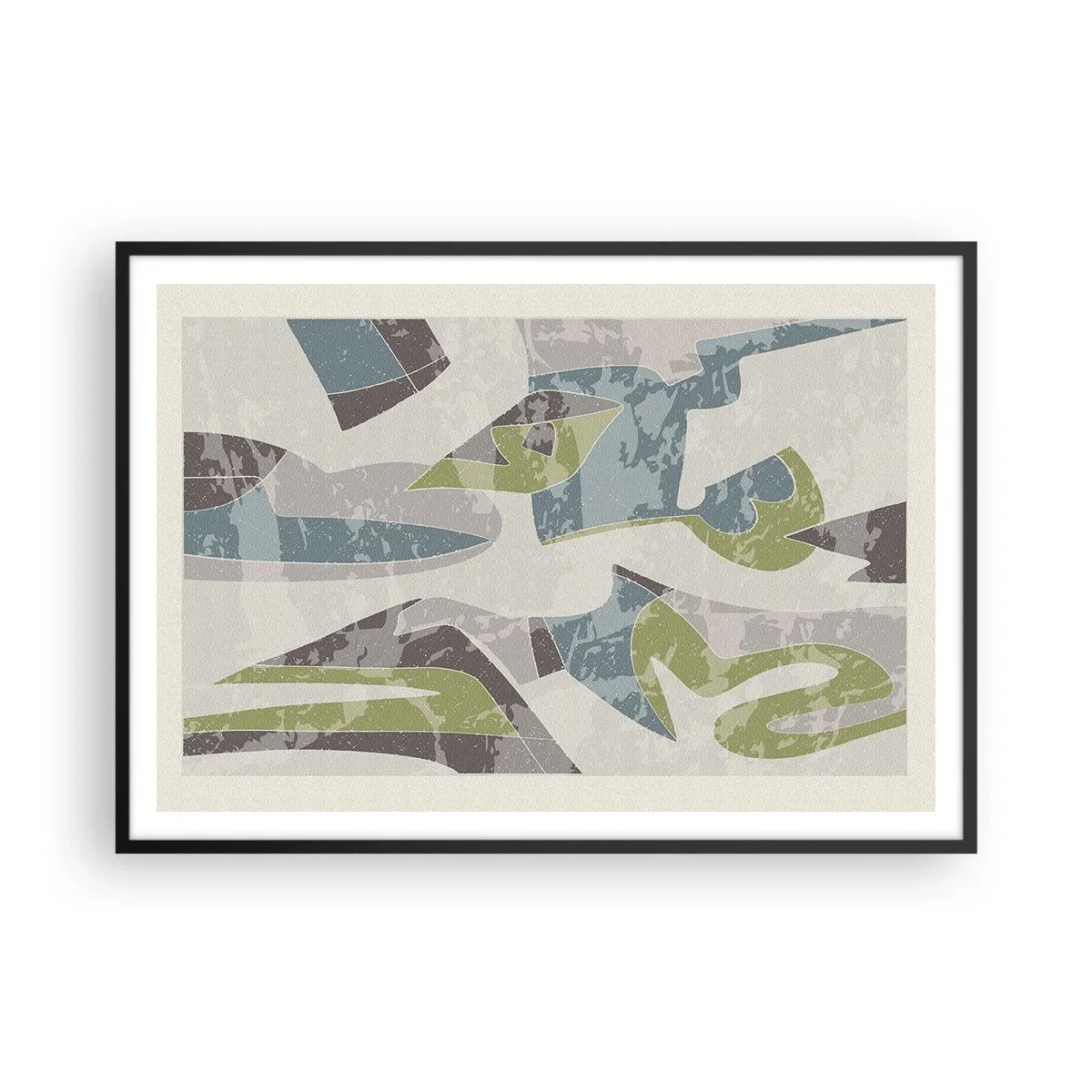 Poster in cornice nera - Forme astratte in verde e blu su uno sfondo chiaro - 100x70cm - Composizione oltre il vetro - Decorazione murale moderna per soggiorno e camera da letto ARTTOR