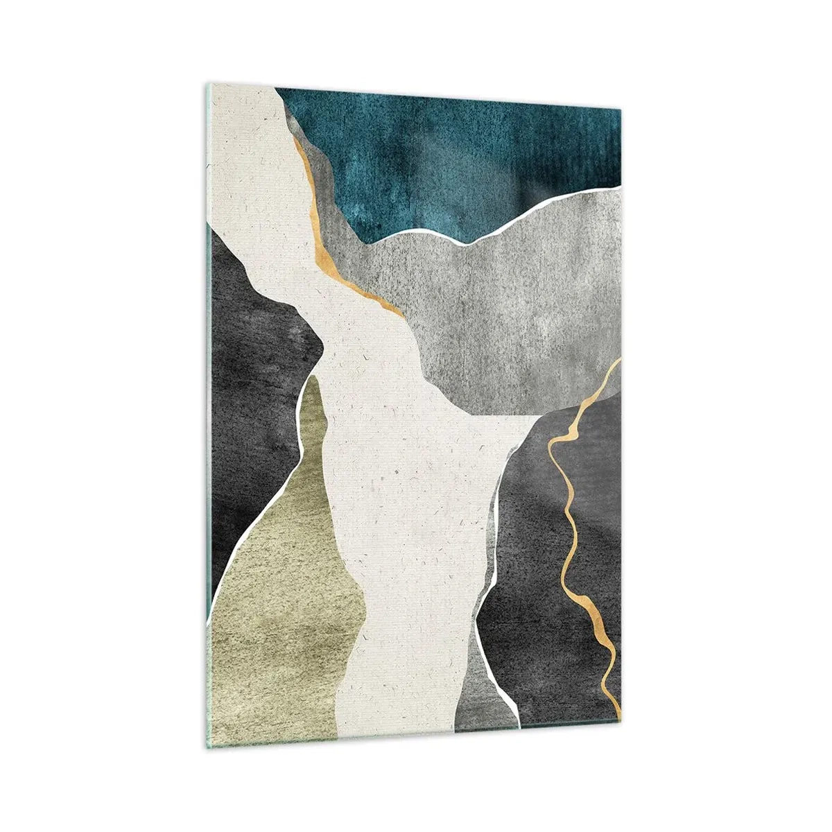 Quadro su vetro - Mosaico astratto con forme organiche e una linea dorata - 50x70cm - Composizione mosaico con filo d'oro - Decorazione murale moderna per soggiorno e camera da letto ARTTOR