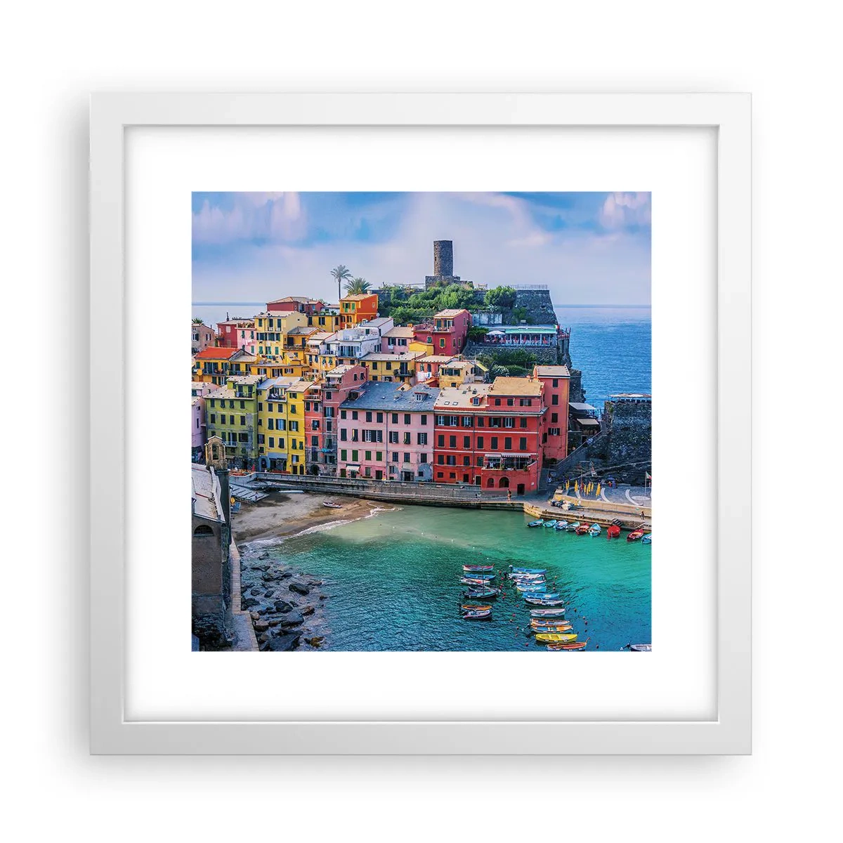 Poster in cornice bianca - Magica cittadina mediterranea - 30x30 cm