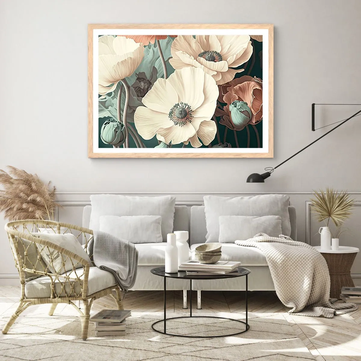 Poster in cornice rovere chiaro - Il sussurro dei papaveri - 100x70 cm